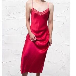 Vintage Y2K Victoria's Secret 100% Silk Maxi Slip Dress Mesh Crimson Red